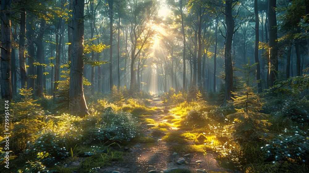 Wallpaper capturing the serene beauty of a forest landscape, with a focus on the towering trees, the intricate layers of foliage capturing the forest in sharp detail from foreground to background. The Wallpaper capturing the serene beauty of a forest landscape, with a focus on the towering trees, the intricate layers of foliage capturing the forest in sharp detail from foreground to background. The