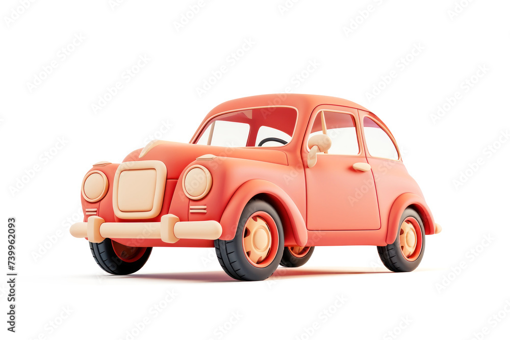 Yellow car, toy car, representing various types of automobiles including vintage and classic models. isolate on white background. with clipping path