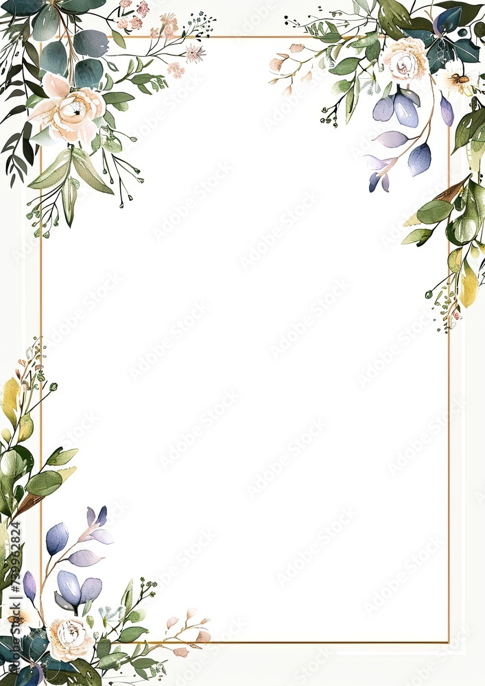 Fototapeta premium wedding invitation, vector, white background, very simple flower pattern up both sides, light patel colors
