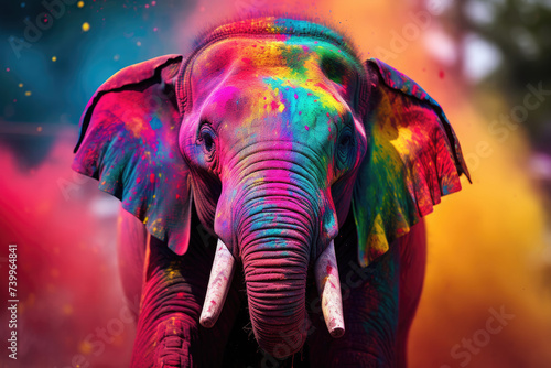 Decorated elephant at the annual holi festival colors. The Hindu festival of colours in India or Nepal.