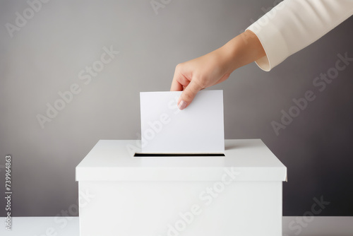 Woman hand putting a ballot into a voting box
