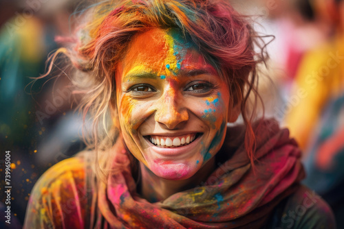 Holi color festival. People celebrating the Holi festival of colors and throwing multicolored powder in the air. Spring Festival. The Hindu festival of colors in India or Nepal