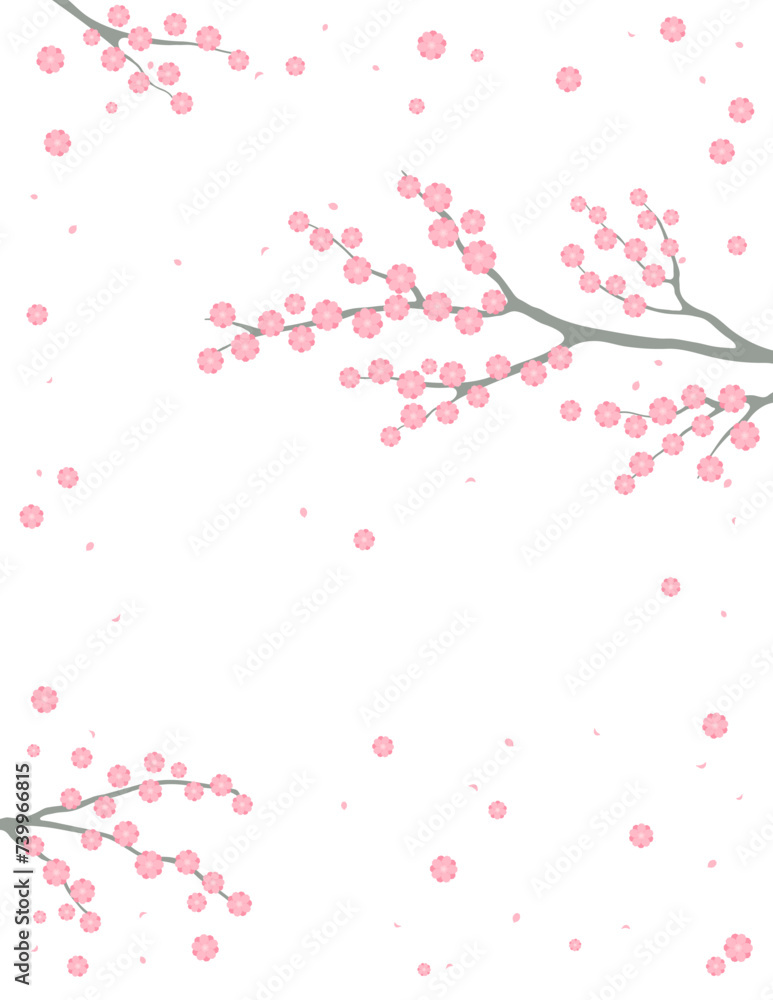 Cherry, apple, plum blossoms, fruit tree branches in bloom, pink spring flowers on transparent background, copy space. Flat style vector illustration. Design concept seasonal poster, banner, promotion Cherry, apple, plum blossoms, fruit tree branches in bloom, pink spring flowers on transparent background, copy space. Flat style vector illustration. Design concept seasonal poster, banner, promotion