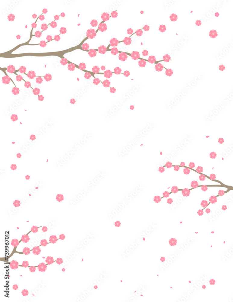 Cherry, apple, plum blossoms, fruit tree branches in bloom, pink spring flowers on transparent background, copy space. Flat style vector illustration. Design concept seasonal poster, banner, promotion Cherry, apple, plum blossoms, fruit tree branches in bloom, pink spring flowers on transparent background, copy space. Flat style vector illustration. Design concept seasonal poster, banner, promotion