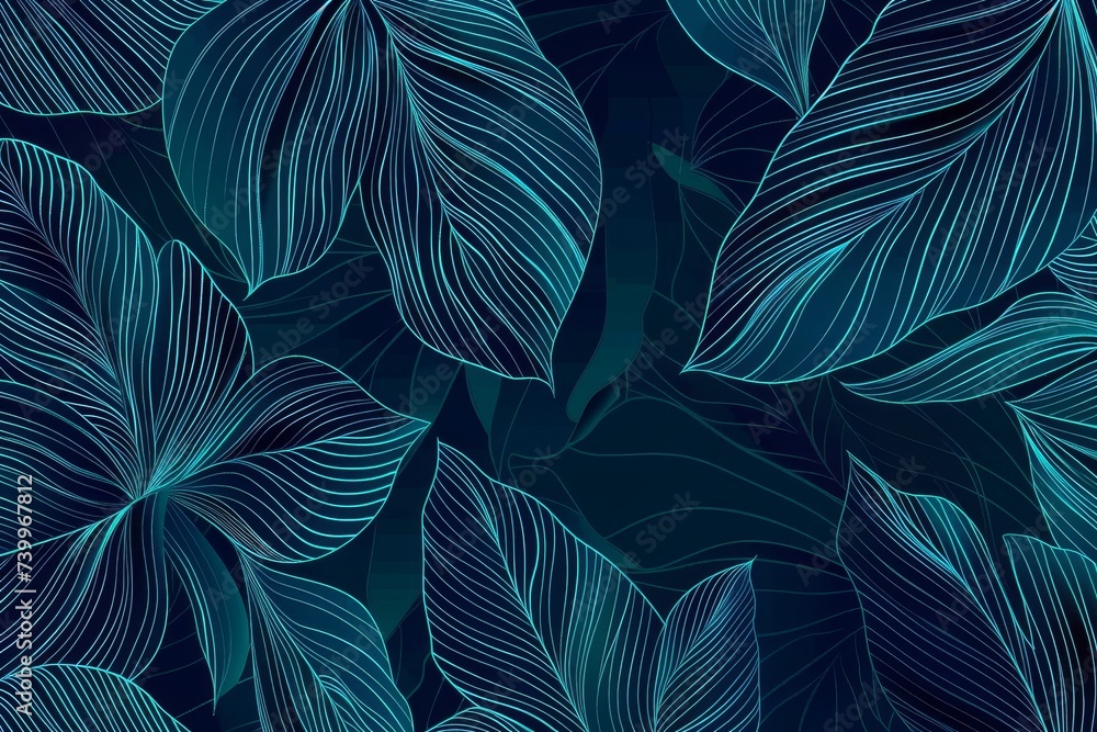  tropical leaf line art background. Abstract botanical floral petal line art pattern design in linear contour style for fabrics, prints, covers, banners, decorations. - obrazy, fototapety, plakaty 