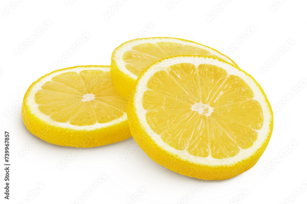 Ripe lemon slices isolated on white background with full depth of field. Ripe lemon slices isolated on white background with full depth of field.