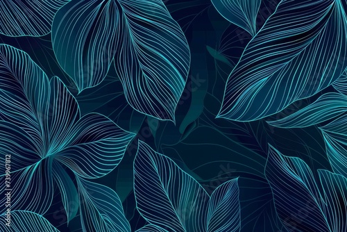  tropical leaf line art background. Abstract botanical floral petal line art pattern design in linear contour style for fabrics, prints, covers, banners, decorations. photo