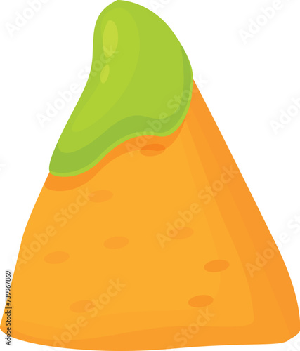 Green sauce nachos icon cartoon vector. Mexican food. Snack chip triangle