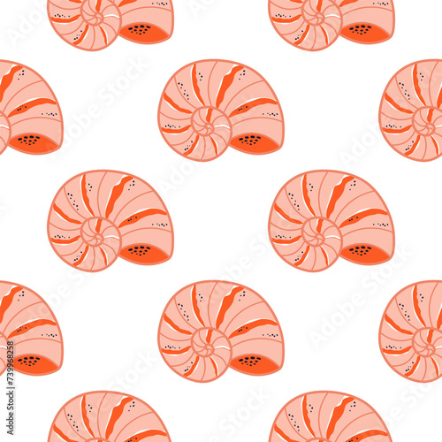 Pink sea shells seamless pattern. Vector summer hand drawn underwater repeat background, textile, ocean print