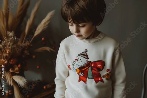 kids sweater with a cartoon ribbon, playful setting photo