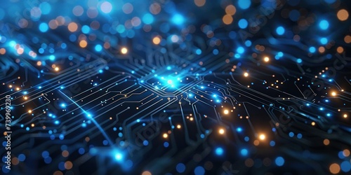 Close up of technology circuit board showcasing intricate world of digital electronics and computing detailed view of motherboard highlighting connections in realm of science and engineering