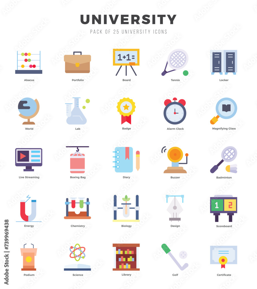 University Icons bundle. Flat style Icons. Vector illustration.