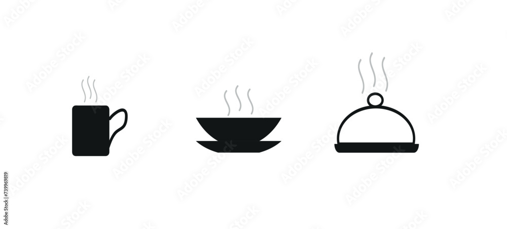 icons hot food concept, food and drinks icon set, flat vector illustration