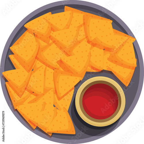 Top view nachos food icon cartoon vector. Restaurant cuisine. Mexican meal