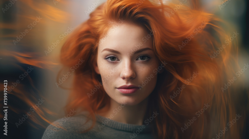 Beautiful young woman with red hair. Portrait on a blurred background Beautiful young woman with red hair. Portrait on a blurred background