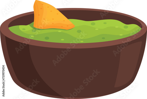 Nachos in green sauce bowl icon cartoon vector. Mexican party food. Traditional day