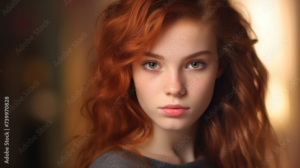 Beautiful young woman with red hair. Portrait on a blurred background Beautiful young woman with red hair. Portrait on a blurred background