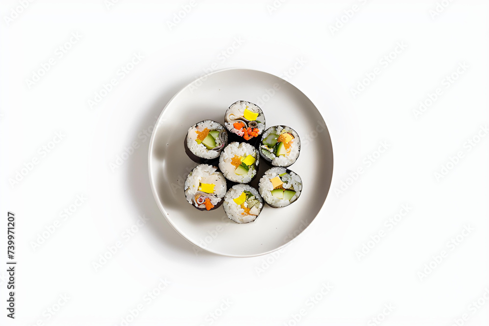Gimbap served on a plate isolated on white background
