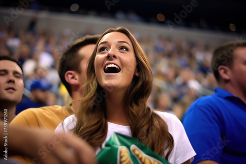 A Woman Is Screaming While Watching A Basketball Game In A Stadium