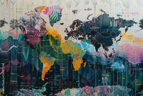 business stock market graphs with a world economic map. photo