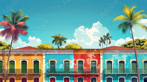 A vibrant flat digital illustration of Recife, Pernambuco, showcasing colorful colonial architecture, Afro-Brazilian heritage, and scenic beauty.   © Kristian