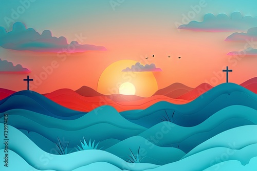 Easter Sunrise & Three Crosses Paper Cut

