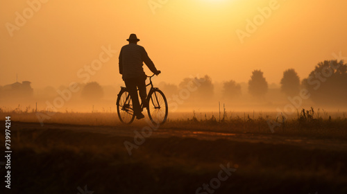 Silhouette of elder senior cyclist.