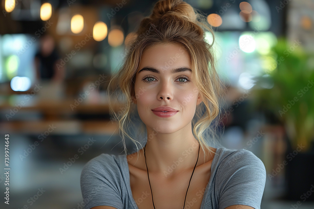 Portrait of a Smiling Young Woman in a Cafe Portrait of a Smiling Young Woman in a Cafe