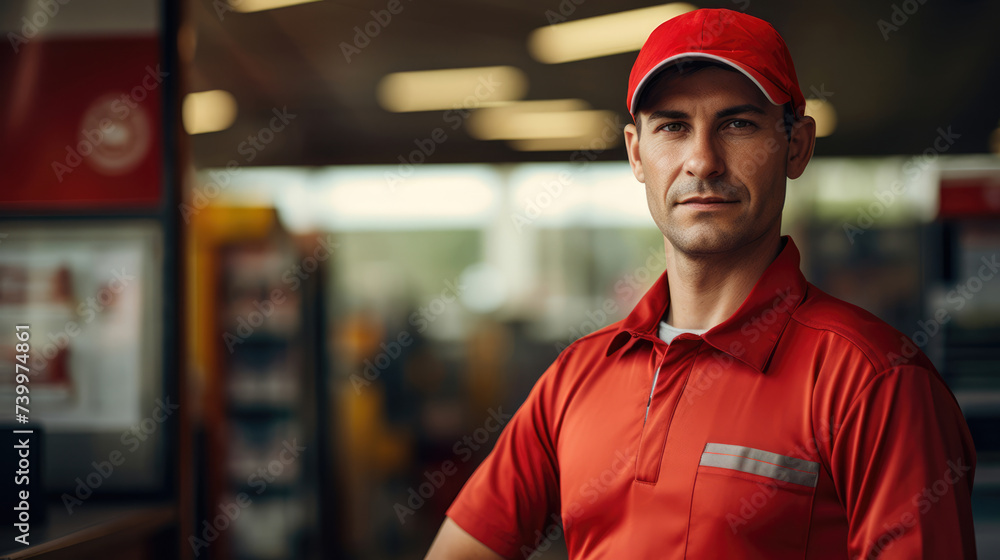 Gas station attendant at work. Portrait of Gas station attendant Gas station attendant at work. Portrait of Gas station attendant