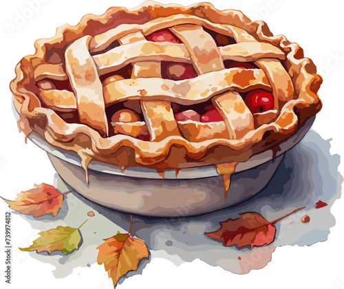 pie hand drawn with watercolor painting style illustration. AI generated illustration.