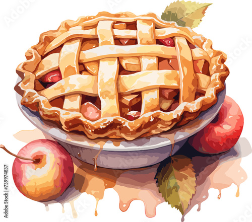 Apple pie watercolor paint collection collection. AI generated illustration.