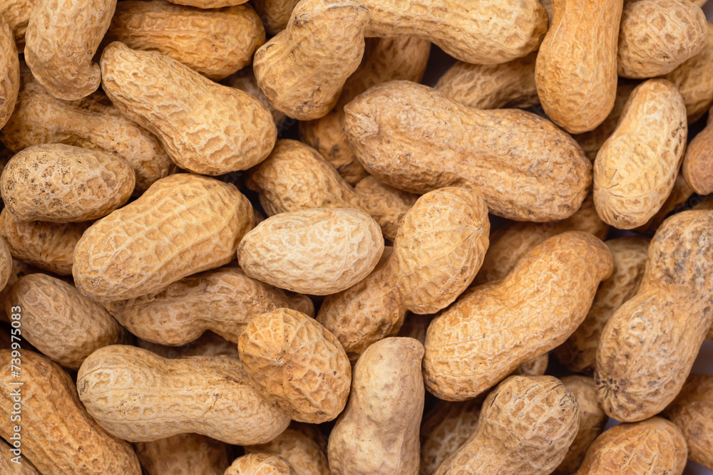 Pile of organic peanuts close-up. Peanut food background. Pile of organic peanuts close-up. Peanut food background.