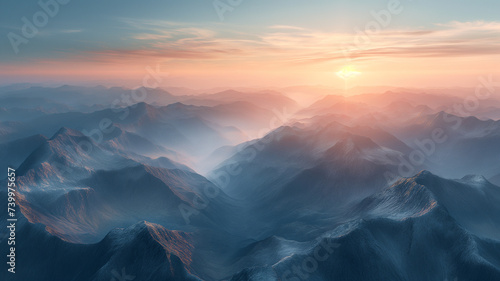 Sunrise over Misty Mountain Peaks
