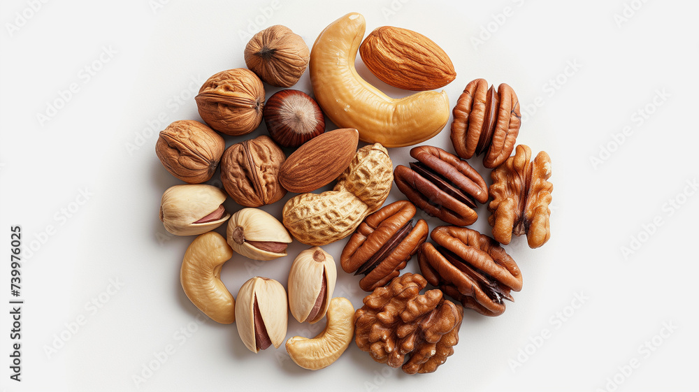 Assorted Nuts Collection on White Background Assorted Nuts Collection on White Background