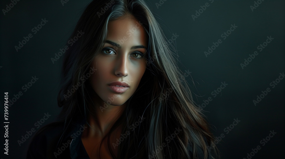 Beautiful Black hair woman beautiful portrait. Beauty female model girl over dark background 