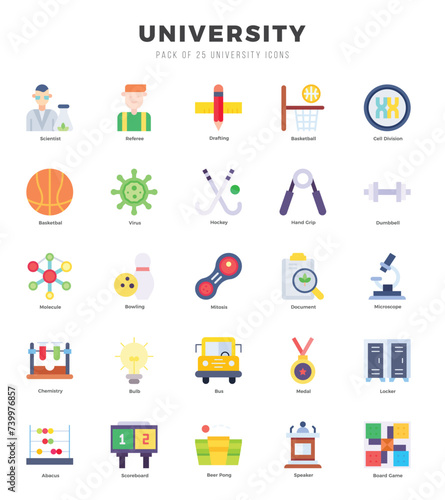 University web icons in Flat style.