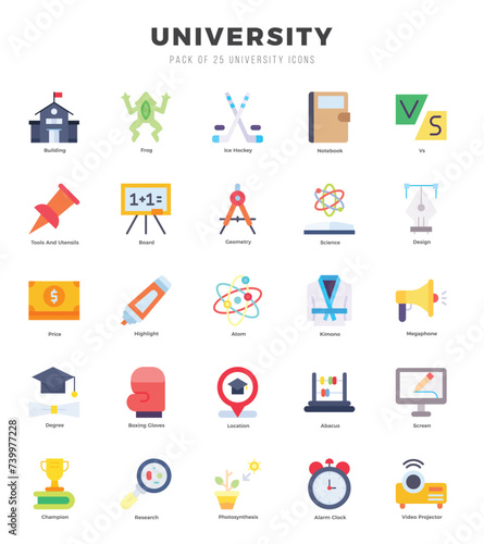 University elements. Flat web icon set. Simple vector illustration.