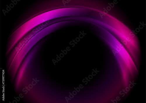 Dark purple neon glowing glossy circles abstract background. Vector futuristic design