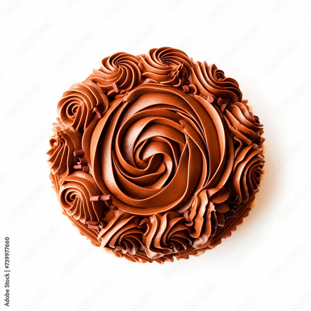 Sweet Chocolate cake top view on isolated white background - ai generative Sweet Chocolate cake top view on isolated white background - ai generative