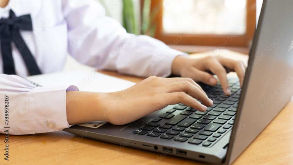 Close up hand typing on computer laptop. Close up hand typing on computer laptop.
