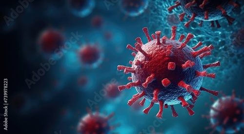 Several viruses on dark background, medical technology of human immune system fighting against diseases photo