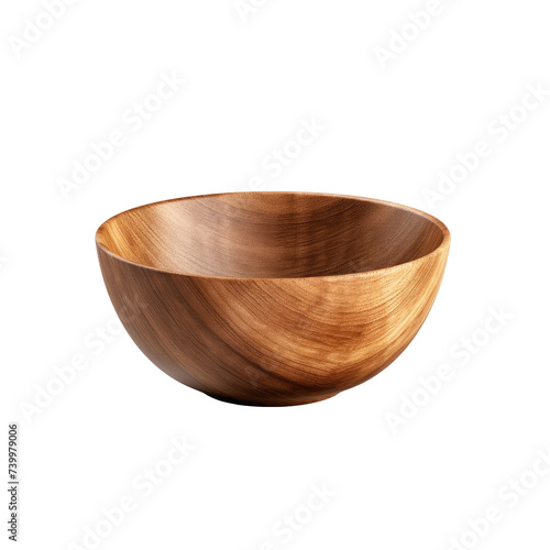 Brown wooden bowl. Isolated on transparent background
