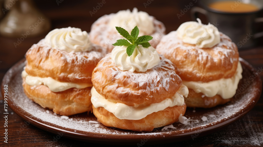 Traditional Czech fluffy kaliace cakes with vanilla cream