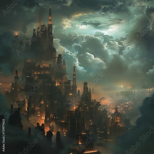 Ancient gods among modern cities blending mythology with urban life digital painting for fantasy film