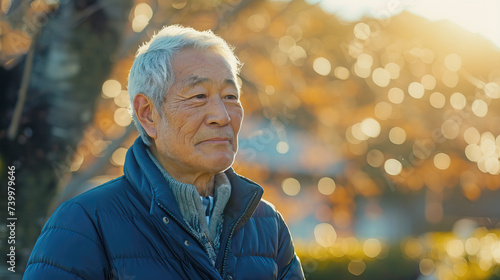 Elderly asian man outdoors in nature portrait photo