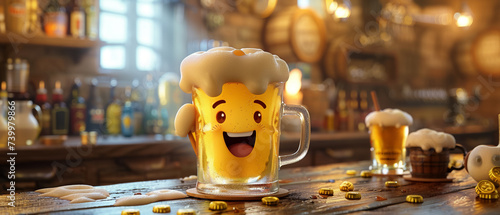 Animated beer mug character exploring a whimsical beer land photo