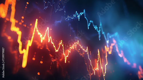 Animated market volatility graph with lightning speedlight effects on a shadowy backdrop depicting financial flux photo