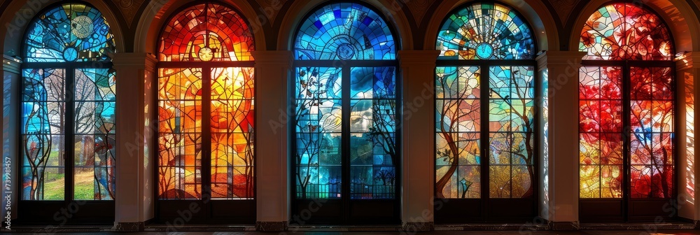 Artistic pattern of stained glass windows in various designs, Background Image, Background For Banner Artistic pattern of stained glass windows in various designs, Background Image, Background For Banner