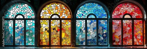 Artistic pattern of stained glass windows in various designs, Background Image, Background For Banner