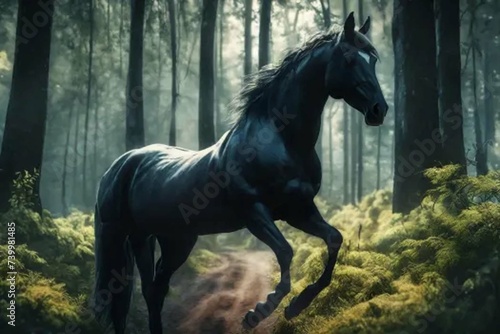 black horse on the meadow